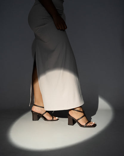 COFFE BROWN STRAPPY BLOCK HEELS