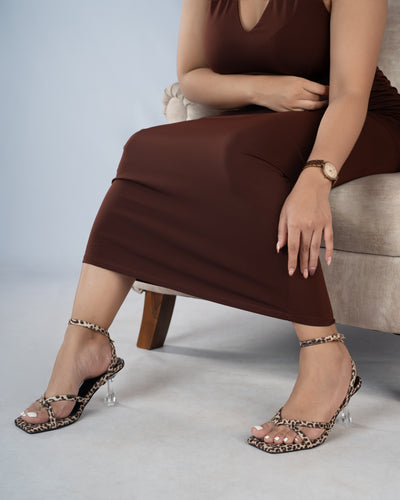 LEOPARD STRAPPY TRANSPARENT HEELS