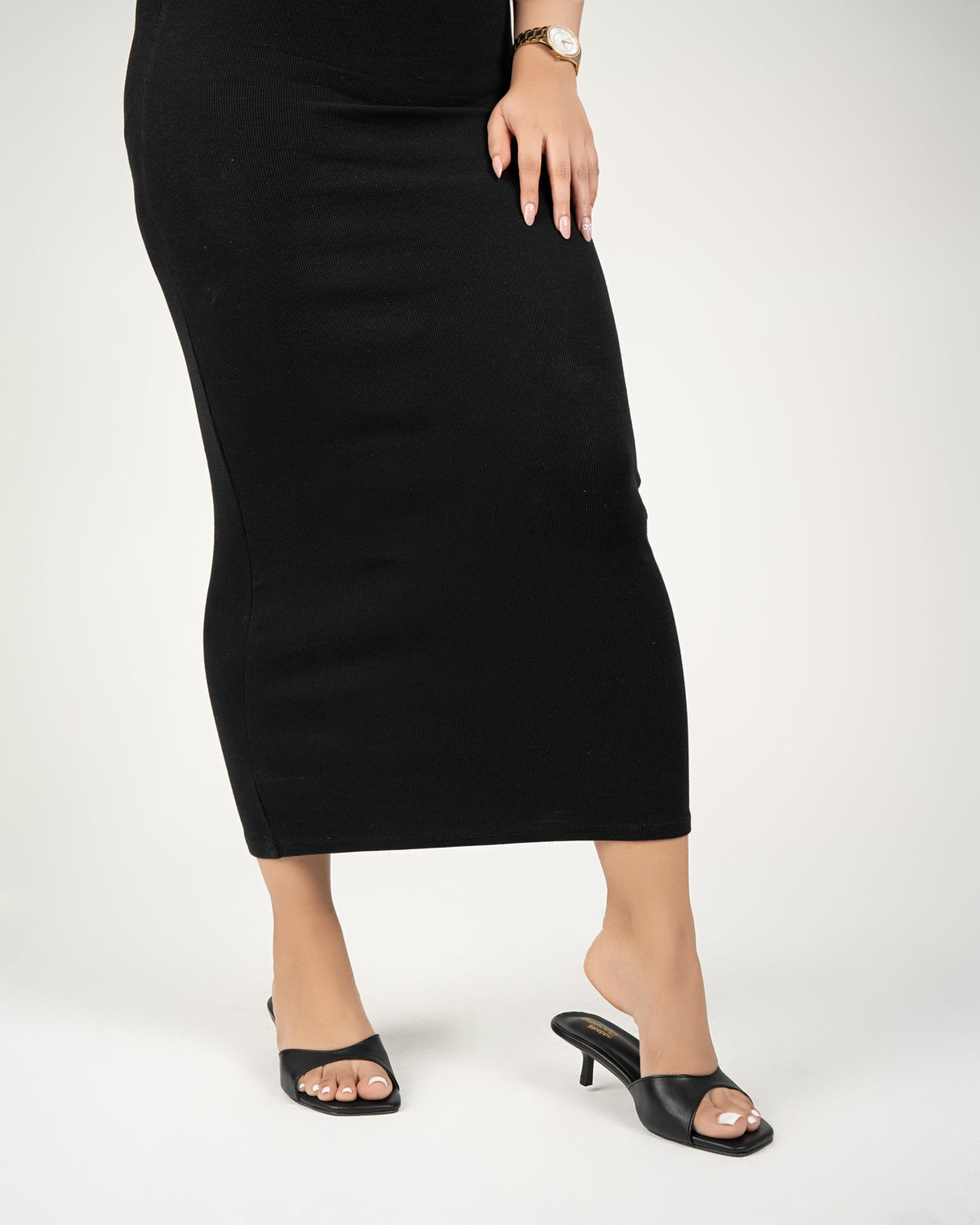 BLACK KITTEN HEEL MULES