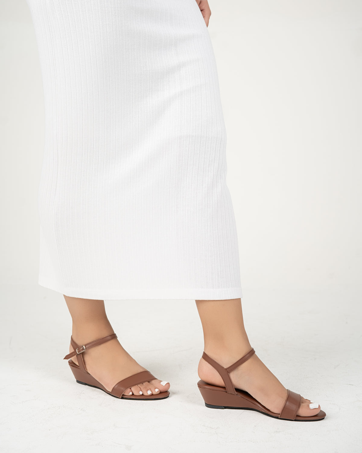 BROWN OPEN TOE WEDGE SANDALS