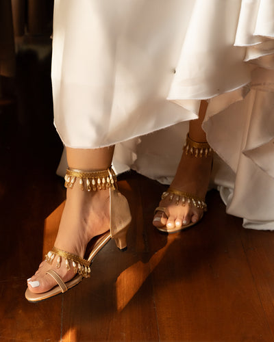 CHAMPAGNE PEARL FRINGE HEELS
