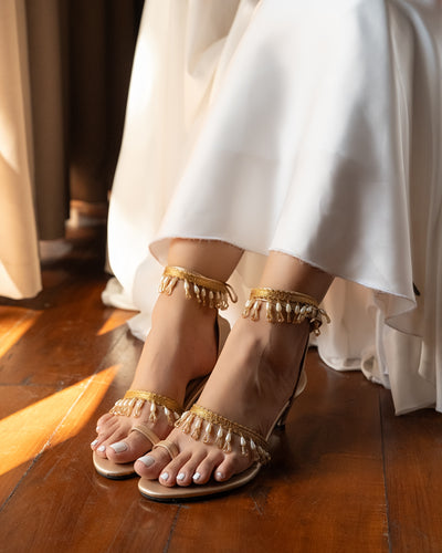 CHAMPAGNE PEARL FRINGE HEELS