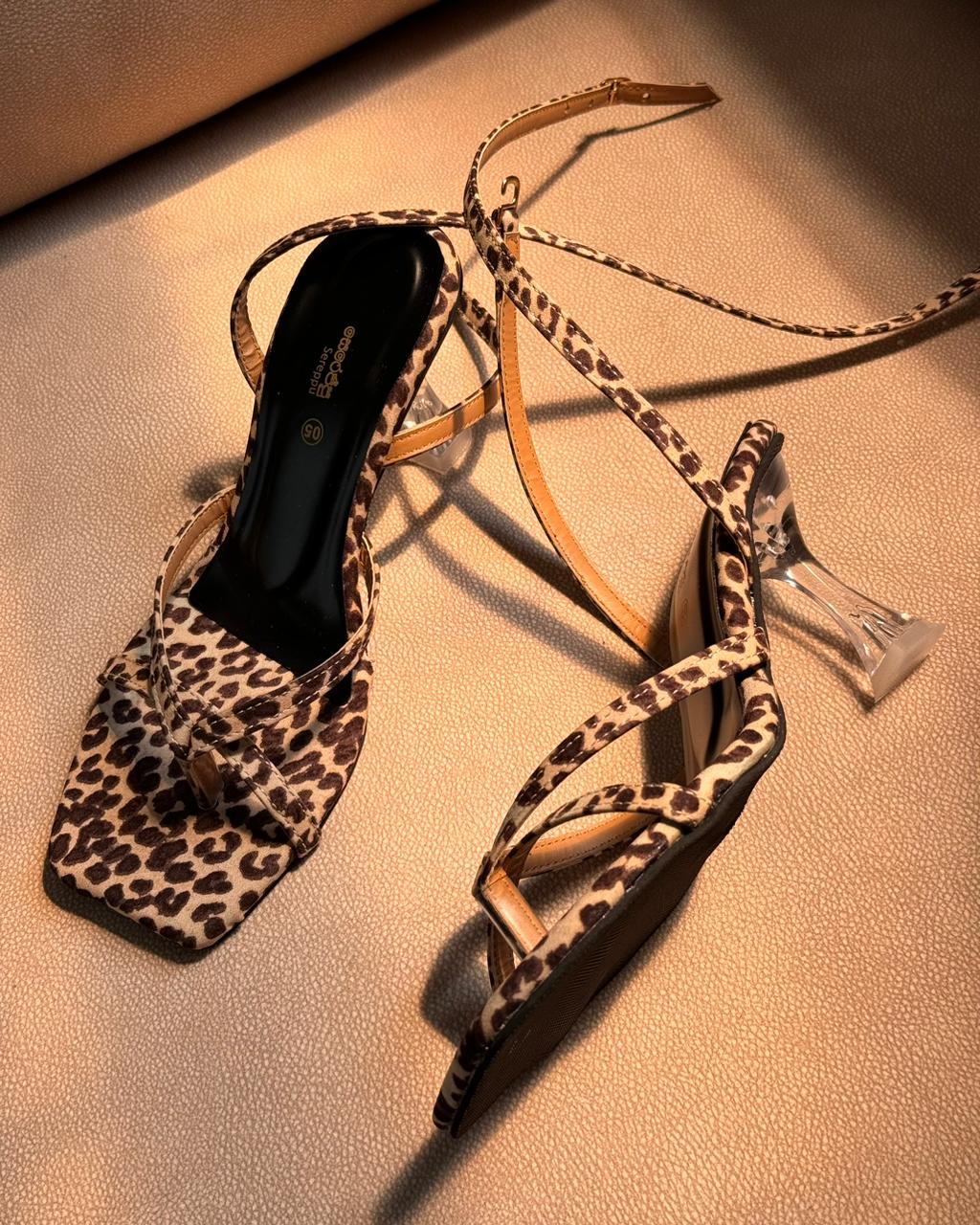 LEOPARD STRAPPY TRANSPARENT HEELS