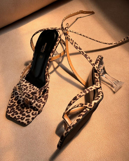 LEOPARD STRAPPY TRANSPARENT HEELS
