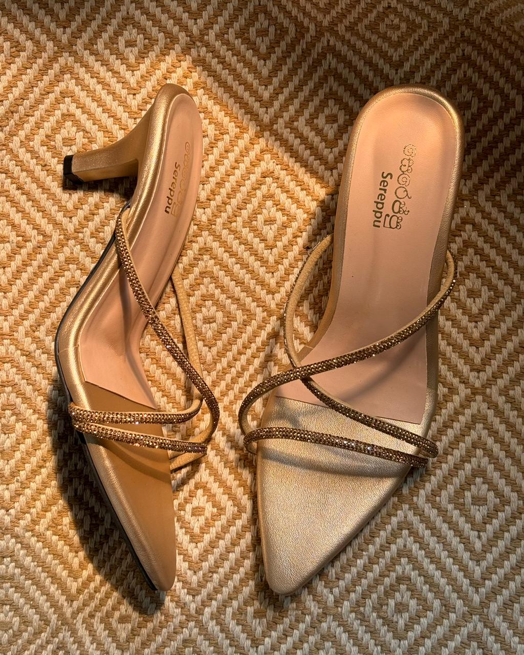 GOLD GLITTER STRAPPY SLIP ON HEELS