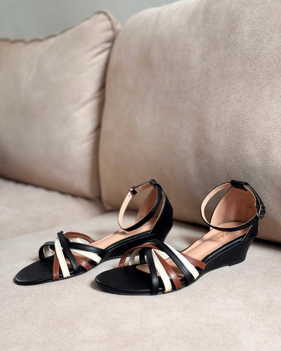 COLOR BLOCK STRAPPY ANKLE STRAP WEDGES