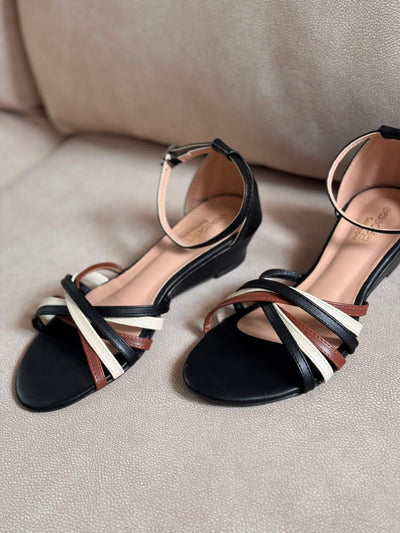 COLOR BLOCK STRAPPY ANKLE STRAP WEDGES