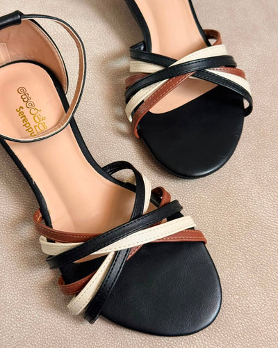 COLOR BLOCK STRAPPY ANKLE STRAP WEDGES