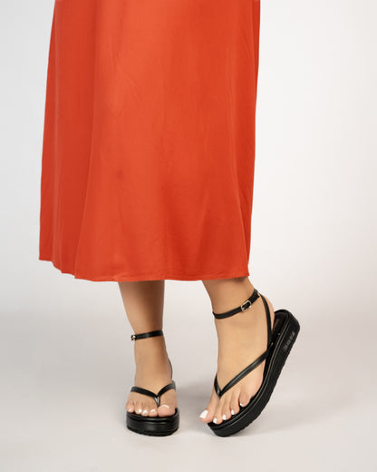 BLACK STRAPPY FLATFORM SANDALS