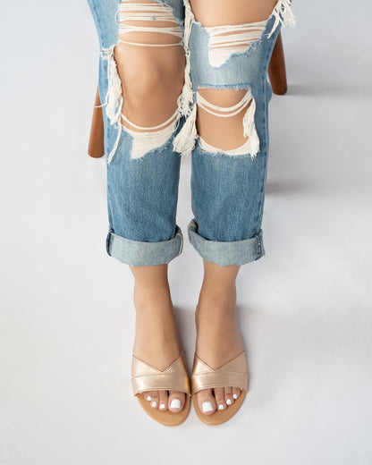 METALLIC ROSE GOLD SLIDES