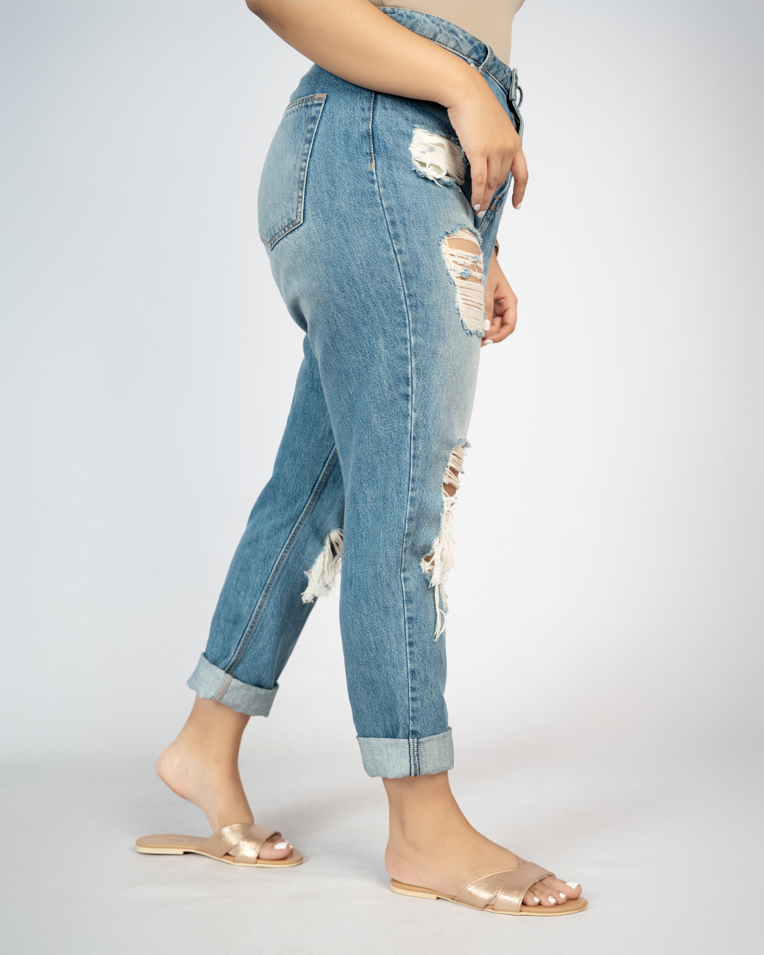 METALLIC ROSE GOLD SLIDES