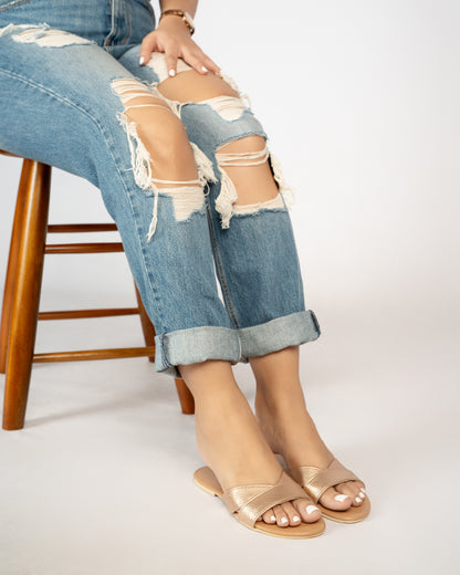 METALLIC ROSE GOLD SLIDES