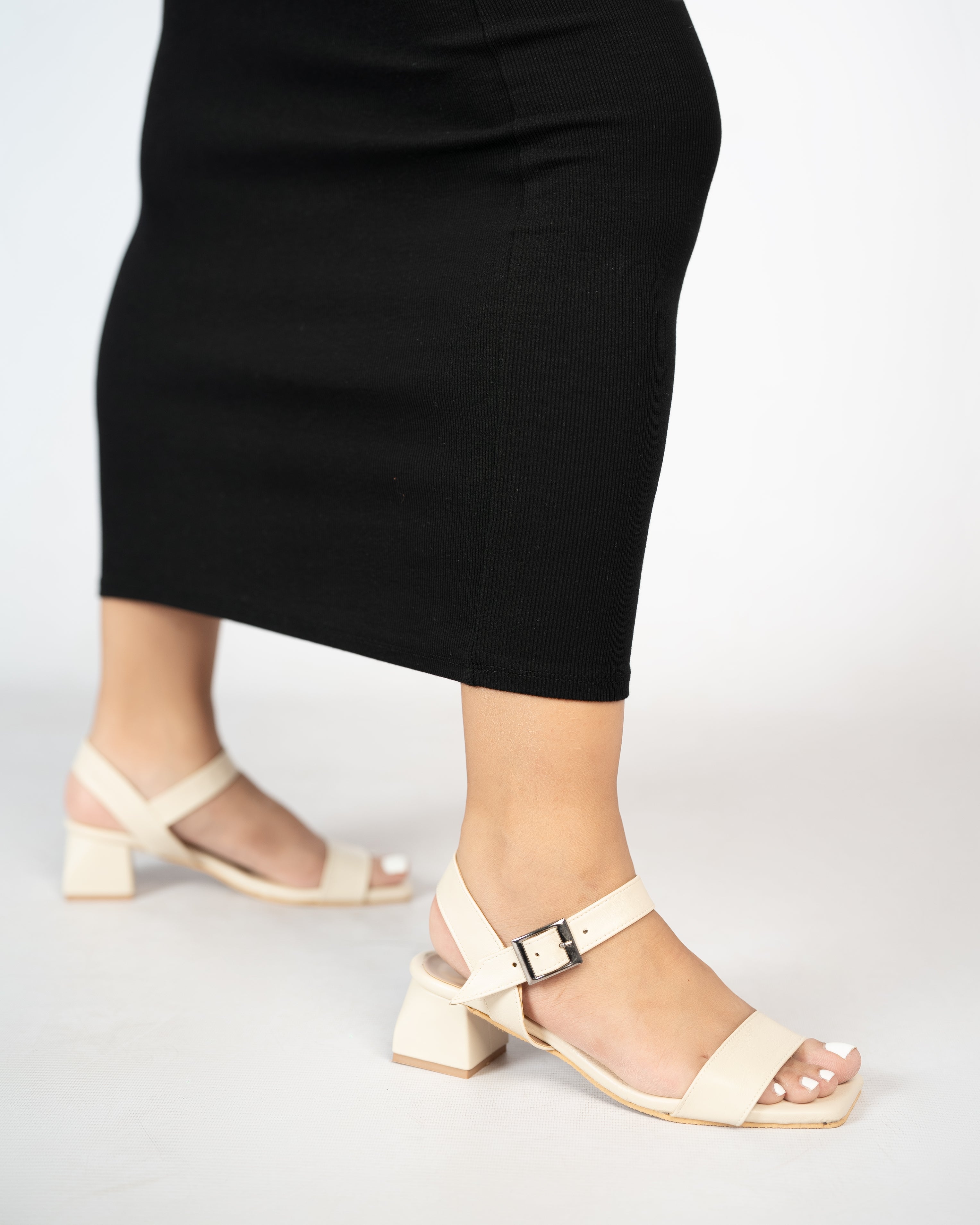 IVORY OPEN TOE TRIANGULAR HEELS