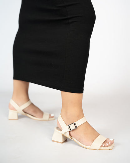IVORY OPEN TOE TRIANGULAR HEELS