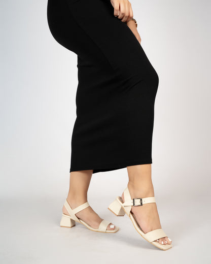 IVORY OPEN TOE TRIANGULAR HEELS