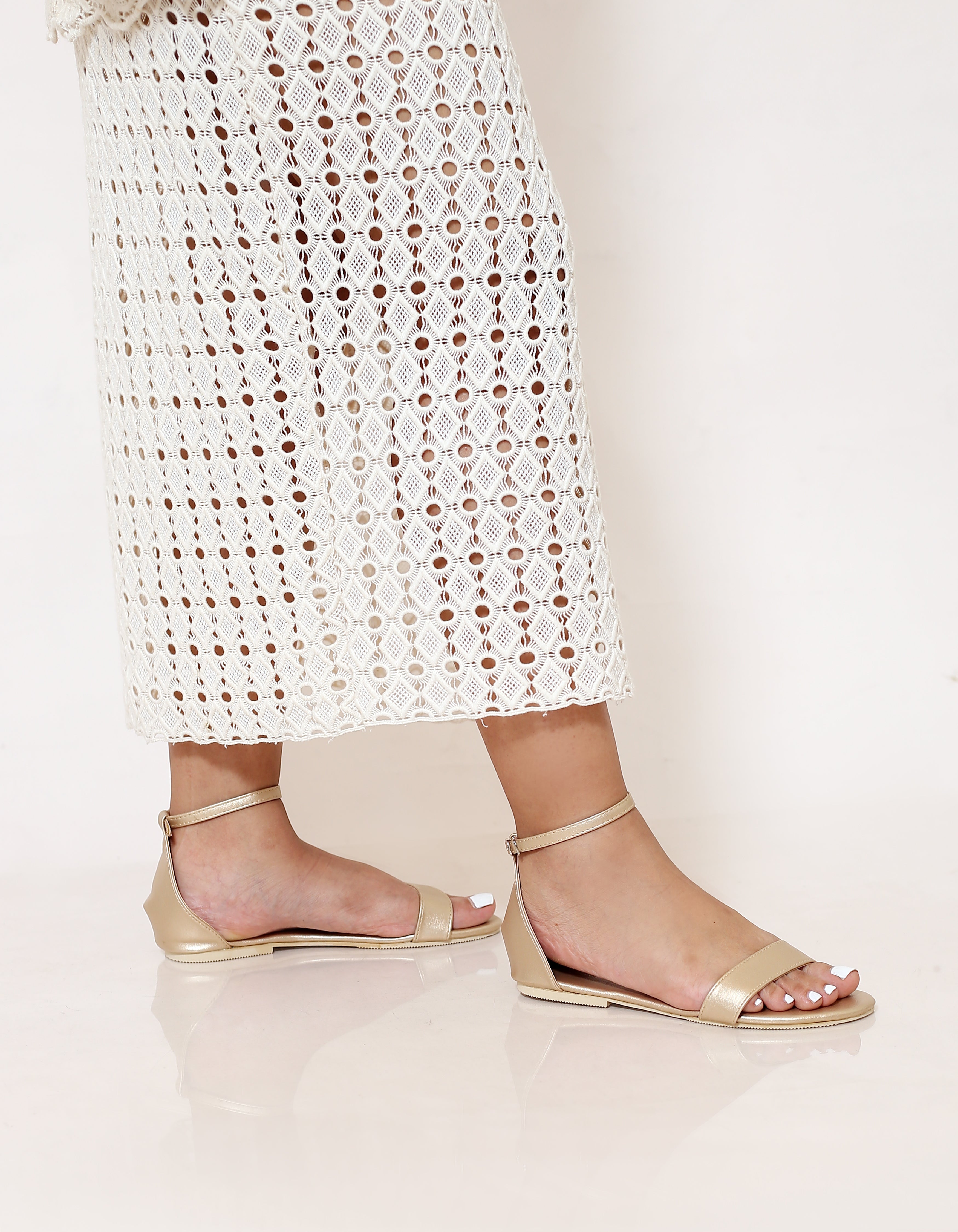 DULL GOLD ANKLE STRAP SANDALS