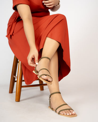 GREEN SUEDE STRAPPY SANDALS