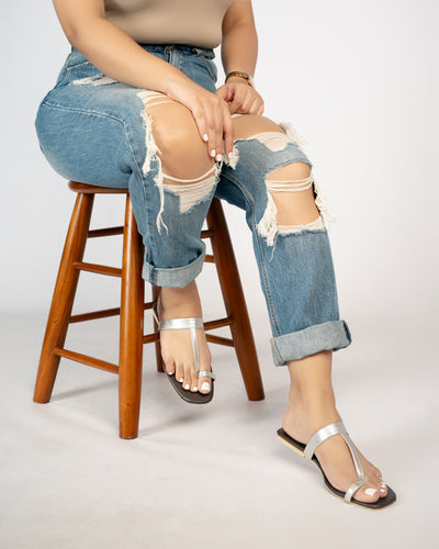 SILVER TOE RING SLIPONS