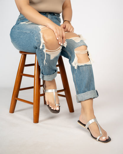 SILVER TOE RING SLIPONS