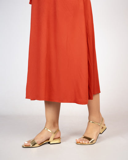 GOLD OPEN TOE LOW BLOCK HEELS